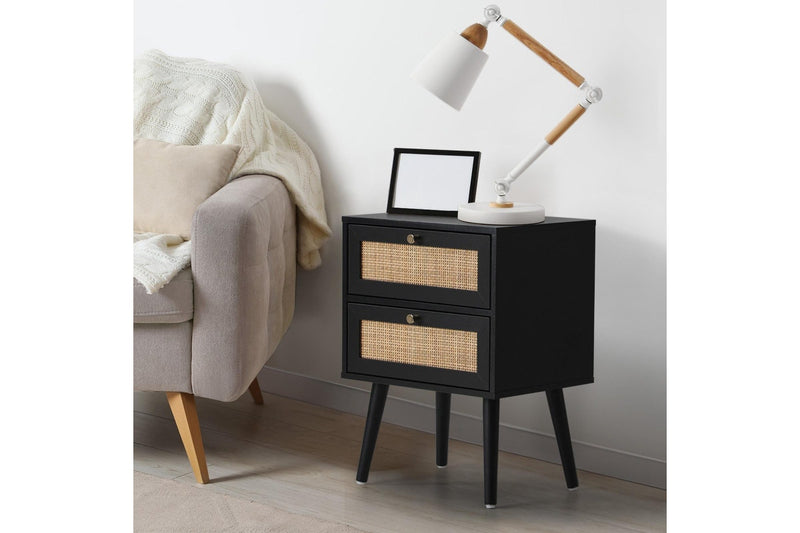 Oikiture Bedside Table 2 Drawers Rattan