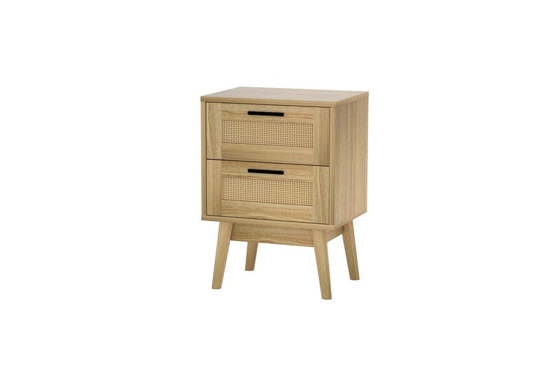 Artiss Rattan Bedside Table 2 Drawers Wood - RIE Oak