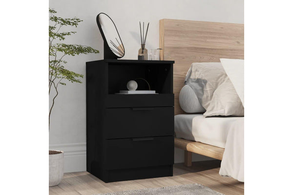 Bedside Cabinet Black Engineered Wood Bedside Tables