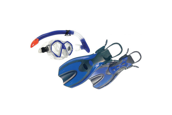 Land & Sea Sport Australia Complete Snorkelling Flipper Glasses L XL Adult Blue
