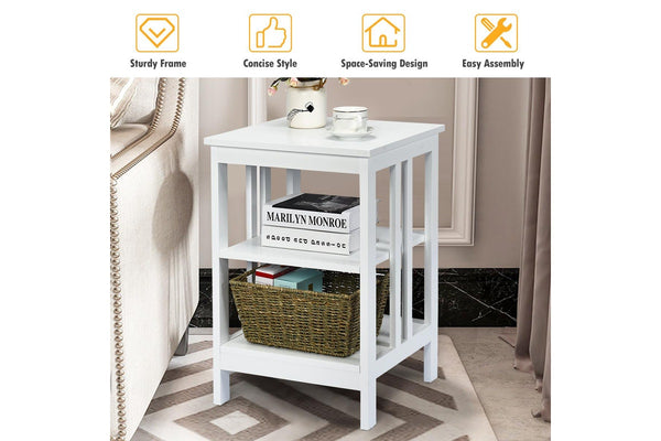 Giantex 3-Tier Bedside Table Nightstand Storage Display Shelf End Table, White