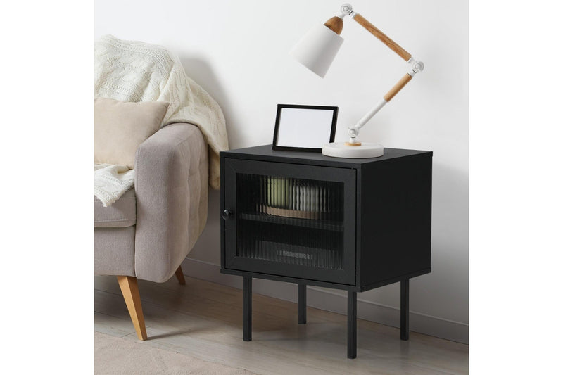Oikiture 2x Bedside Tables Wood(Black)