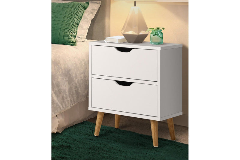 Oikiture Bedside Tables 2 Drawers Side Table White