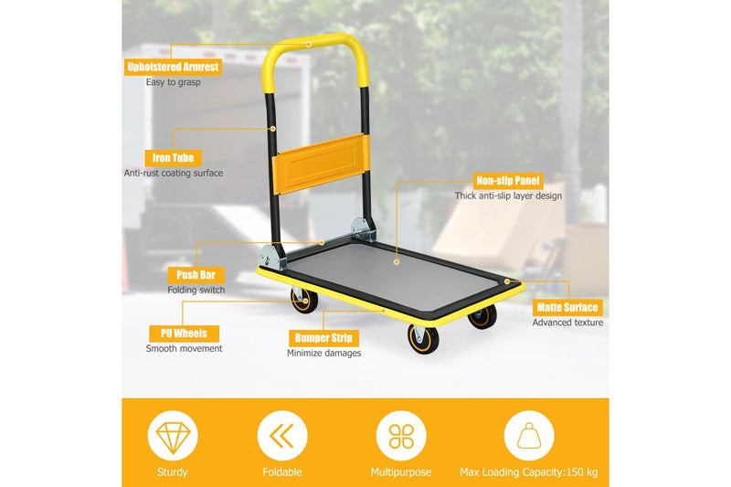 Costway Folding Platform Trolley Heavy Duty Hand Truck Push Cart Dolly Heavy Duty w/Non-Slip Platform Warehouse
