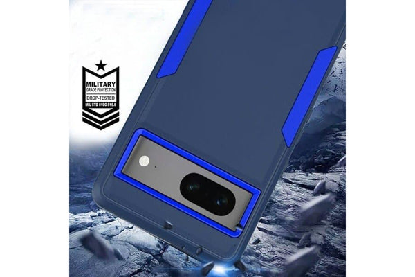 For Google Pixel 7 3in1 Case Drop Resistant Defender Tradies Hybrid Armor Heavy Duty Rugged Shockproof Tough Cover (Navy Blue)