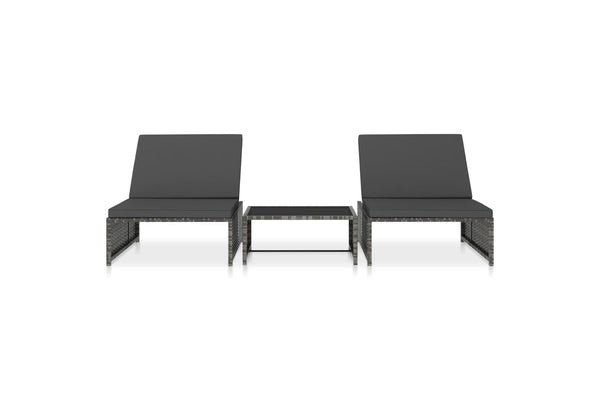 Reclining Garden Chairs 2 pcs with Table Grey Poly Rattan vidaXL