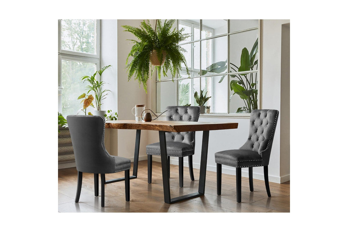 Oikiture 6x Velvet Dining Chairs Upholstered French Provincial Tufted Grey