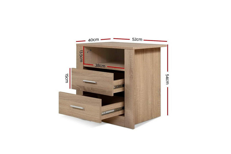 Artiss Bedside Table 2 Drawers with Shelf - TARA Oak