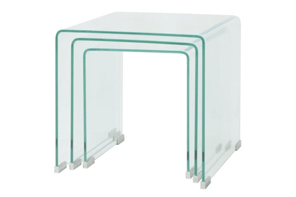 Three Piece Nesting Table Set Tempered Glass Clear Coffee Tables