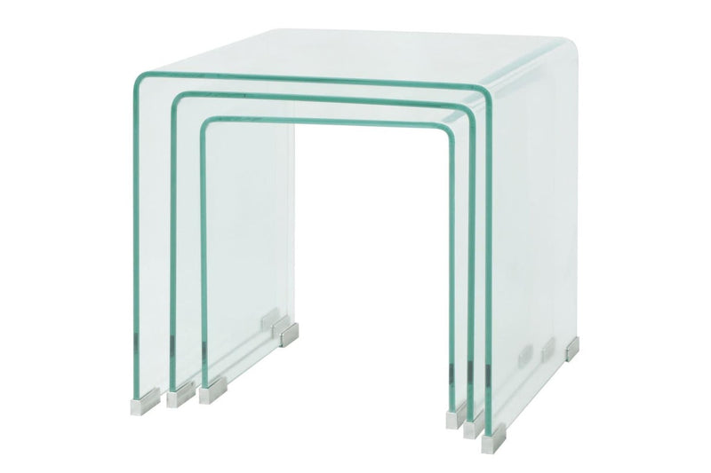Three Piece Nesting Table Set Tempered Glass Clear Coffee Tables