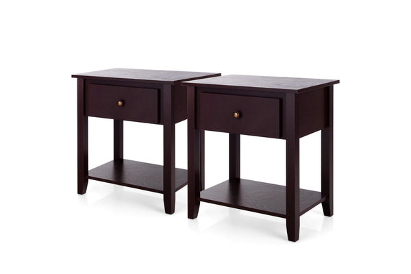 Giantex Set of 2 Bedside Tables Nightstand Wooden End Table Sturdy Storage Cabinet Bedroom Accent Table