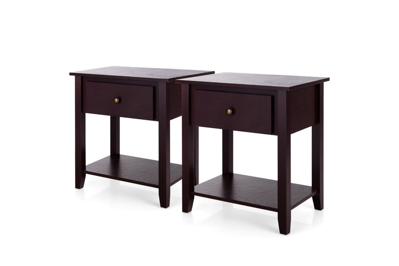 Giantex Set of 2 Bedside Tables Nightstand Wooden End Table Sturdy Storage Cabinet Bedroom Accent Table