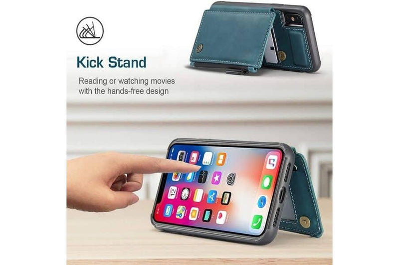 For Apple iPhone X / XS CaseMe Back Zipper Wallet Case W/ 3 Card Slots, RFID Blocking, 1 Money Pocket, Credit Card Holder Leather Cover (Teal Blue)