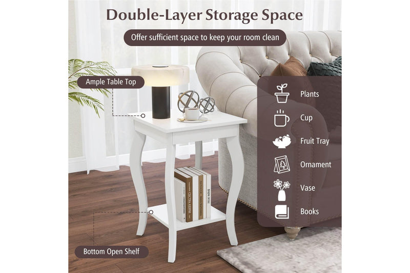 Giantex 2-Tier Bedside Table Accent End Tables w/Open Storage Shelves Home Office Plant Stand Side Table White