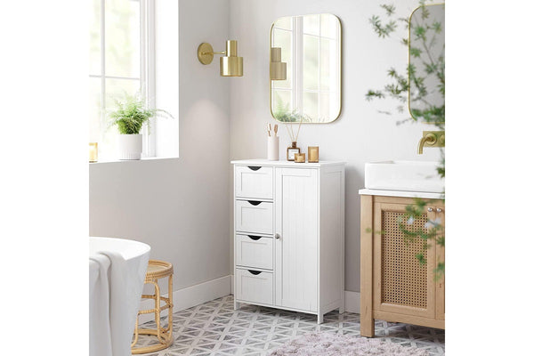 Wooden Storage Cabinet Unit with 4 Drawers, Single Door and adjustable Shelf