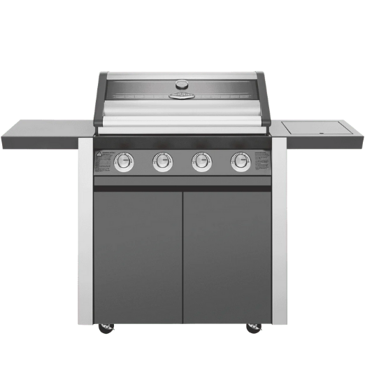 BeefEater 1600 Series Dark 4 Burner BBQ & Trolley w/ Side Burner, Cast Iron Burners & Grills