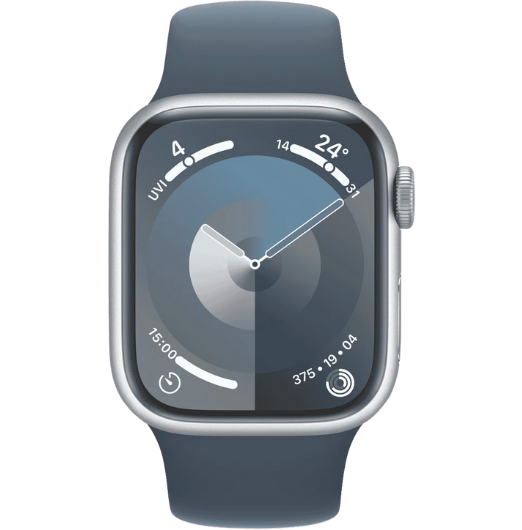 Apple Watch Series 9 GPS 41mm Silver Aluminium Case with Storm Blue Sport Band - S/M