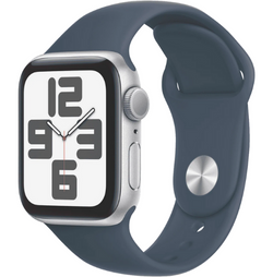 Apple Watch SE GPS 40mm Silver Aluminium Case with Storm Blue Sport Band - S/M