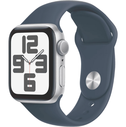 Apple Watch SE GPS 40mm Silver Aluminium Case with Storm Blue Sport Band - S/M