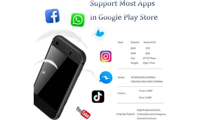 Sudroid SOYES Super Mini 2.5 Inch Android Smart Phone Quad Core 1G+8G 5.0MP Dual SIM High Definition Mini Phones Unlocked (Black)