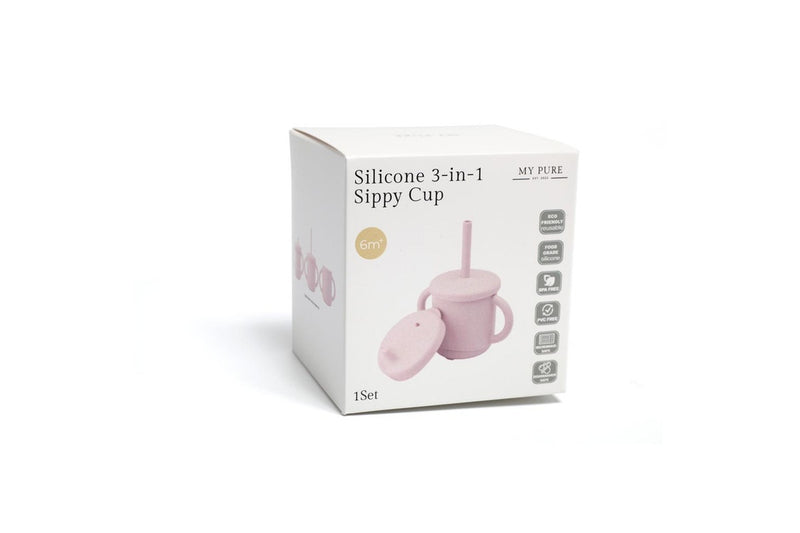 My Pure Silicone Baby Toddlers 3-in-1 Sippy Drinking Cup Set Blush 6M+