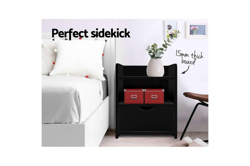 Artiss Bedside Table 1 Drawer with Shelf - FARA Black