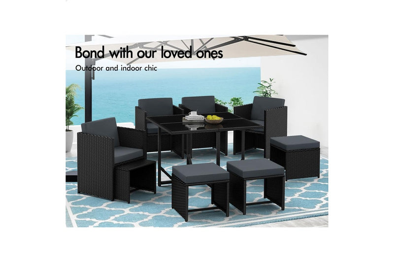 ALFORDSON Outdoor Dining Set 9 PCS Table Chairs Patio Lounge Wicker Furniture