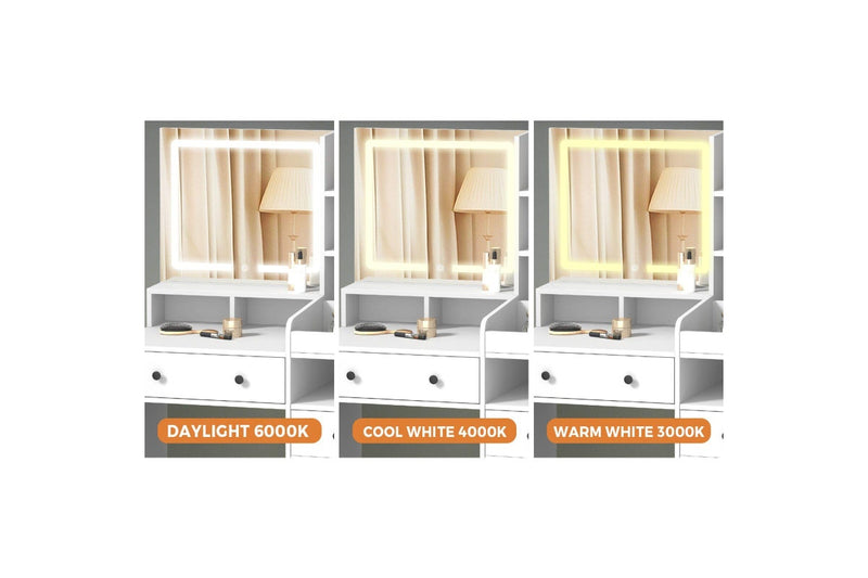 Oikiture Dressing Table Stool Set LED Light (White)