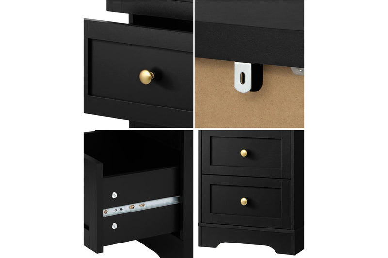 Oikiture Bedside Tables Side Table 2 Drawers Black