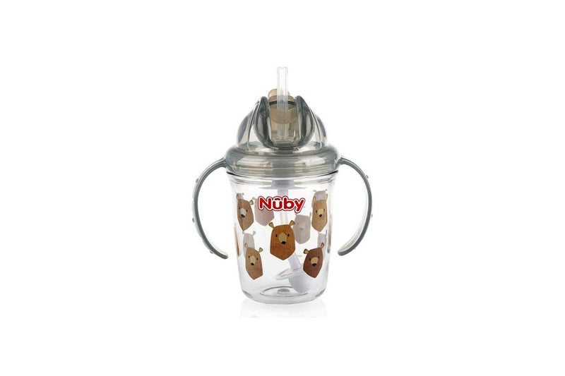 2x Nuby Tritan Weighted Sipping Straw Flip It Drinking Cup 240ml 12m+ Assorted