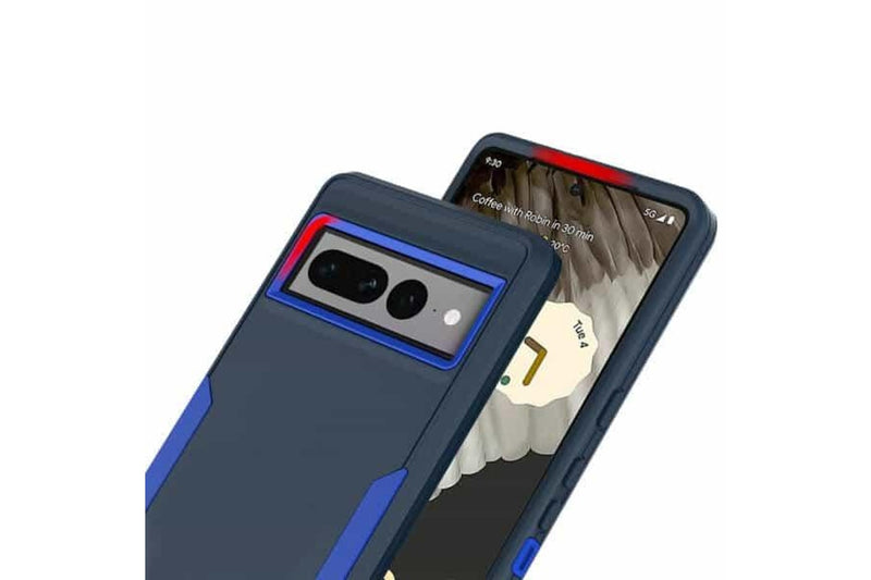 For Google Pixel 7 Pro 3in1 Case Drop Resistant Defender Tradies Hybrid Armor Heavy Duty Rugged Shockproof Tough Cover (Navy Blue)
