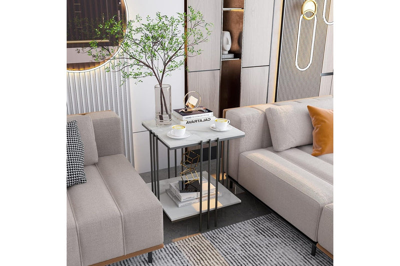 Marble Top Side Table Black 2-Tier