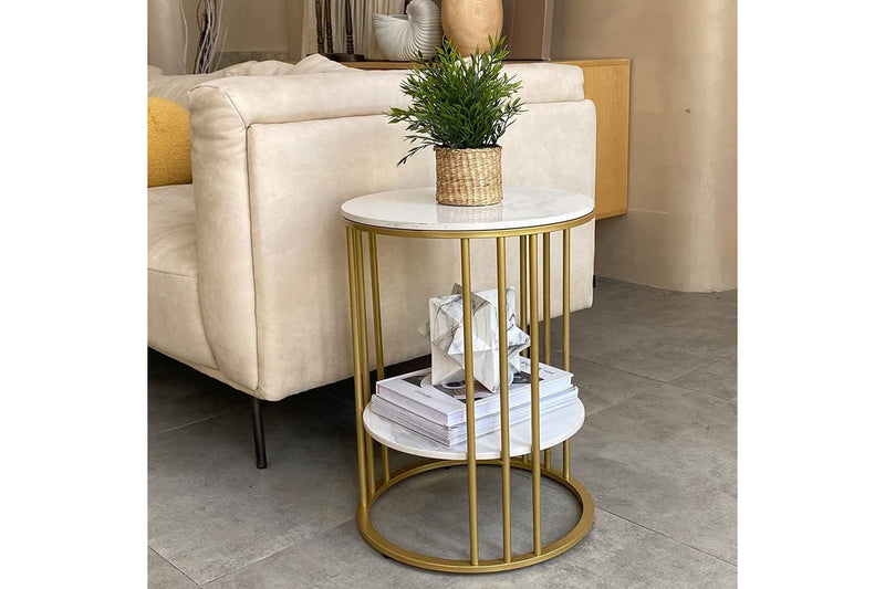 Top Tier Round Bedside table, Marble (Gold)
