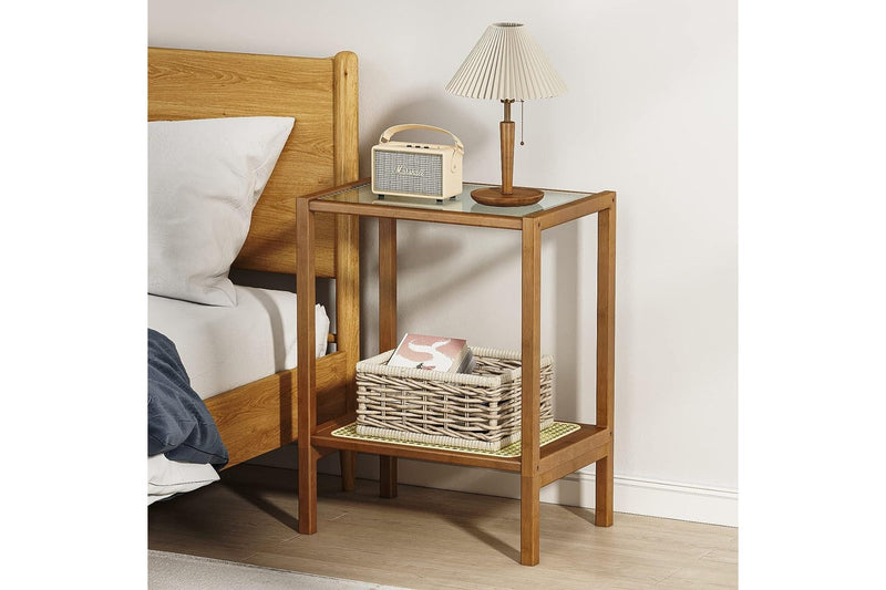 Boho Rattan Side Table with Storage for Small Spaces - Bedroom & Living Room