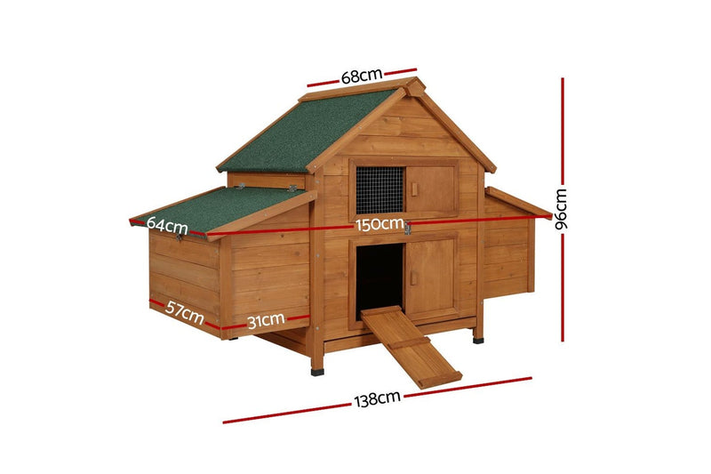 i.Pet Chicken Coop Rabbit Hutch 150cm x 68cm x 96cm Large House Run Cage Wooden Outdoor Pet Enclosure