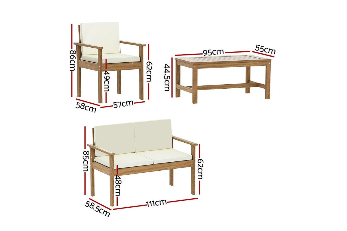 Gardeon 4-Piece Outdoor Sofa Set Wooden Couch Lounge Setting