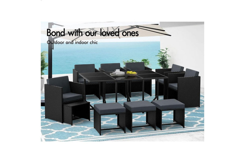 ALFORDSON Outdoor Dining Set 11 PCS Table Chairs Patio Lounge Wicker Furniture