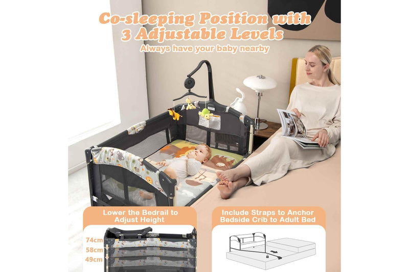 Costway 4-IN-1 Portable Travel Cot Portacot kid Co Sleeper Bedside Bassinet Playpen Cradle Adjustable Height w/Mattress &Toy Rack
