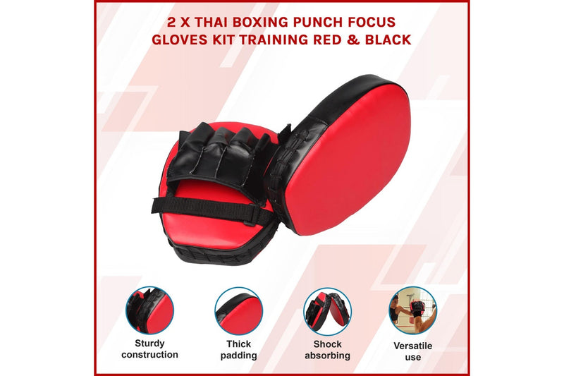 2 x Thai Boxing Punch Focus Gloves Kit Training Red & Black