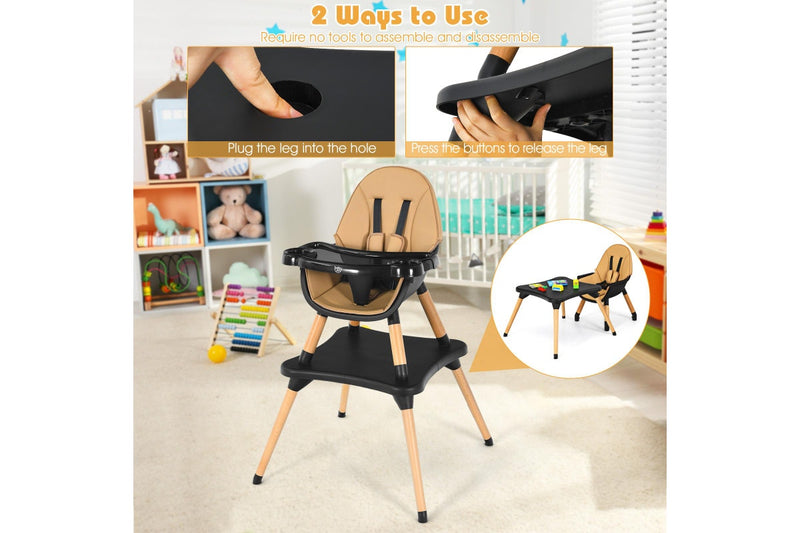 Giantex 5-in-1 Convertible Baby High Chair Toddler Booster Seat Kids Table & Chair Set w/ Removable Tray, Coffee