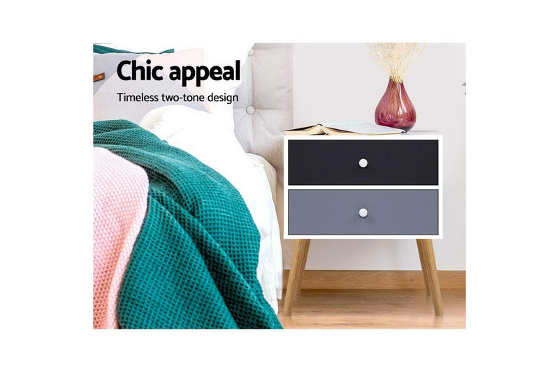 Artiss Bedside Table 2 Drawers - BONDS White