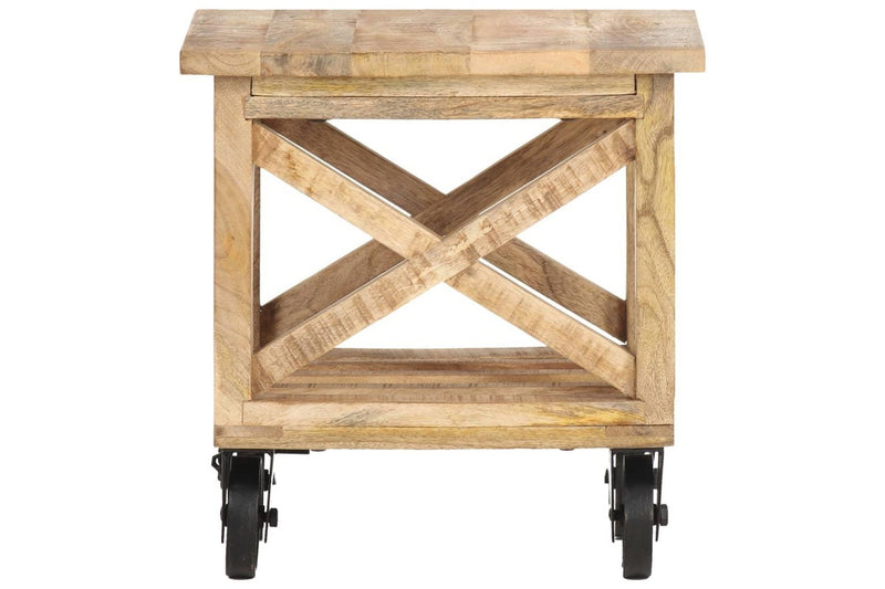 Side Table with Wheels 40x40x42 cm Rough Mango Wood vidaXL