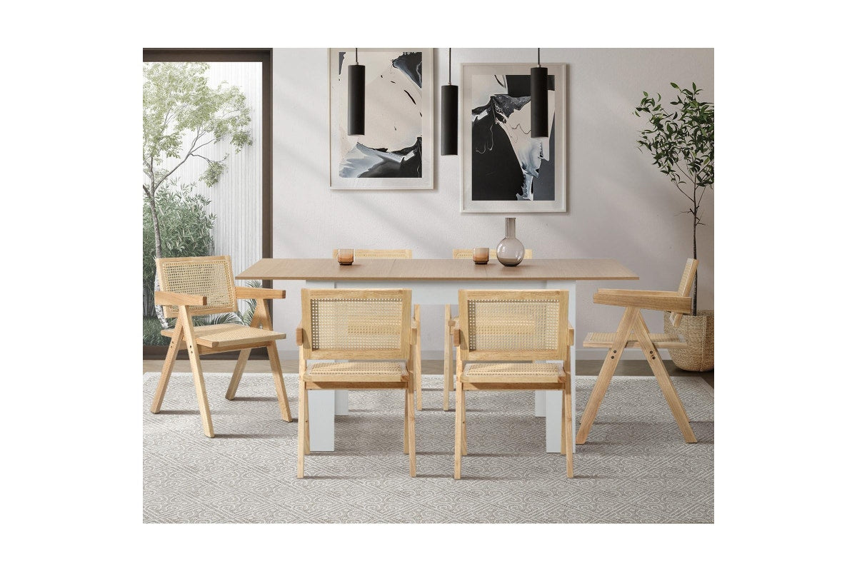 Oikiture 4x Dining Chairs Rattan Chair Wooden Accent Chair Natural