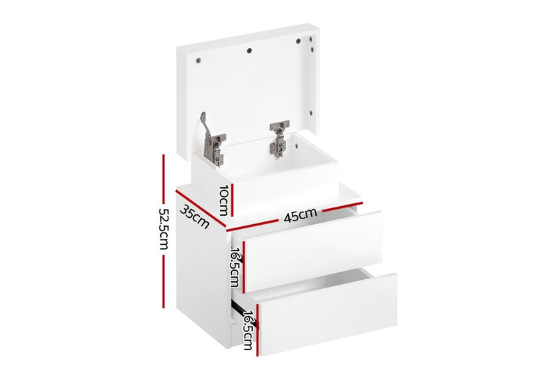 Artiss Bedside Table LED 2 Drawers Lift-up Storage - COLEY White