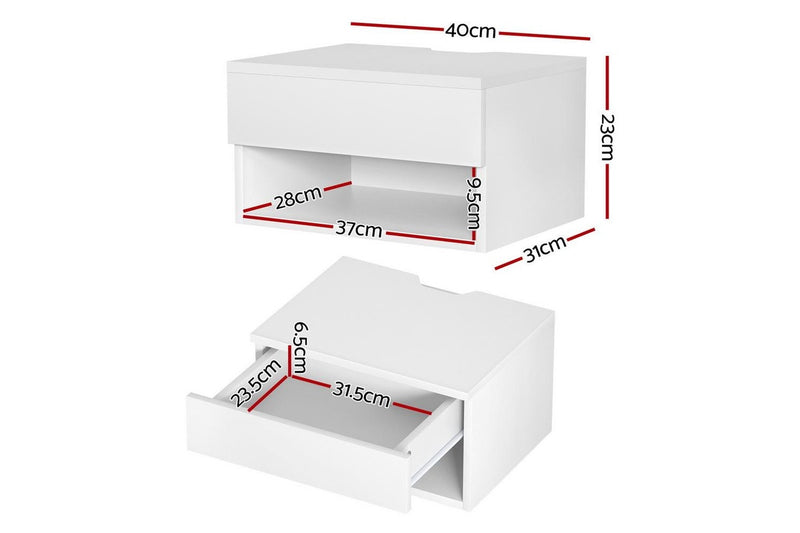 Artiss Floating Bedside Table Nightstand Drawer White