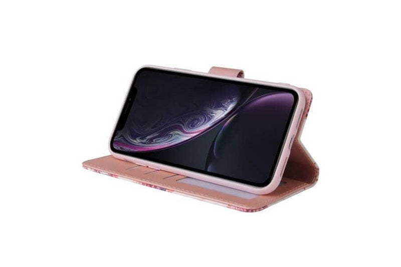 For Apple iPhone XR Case Marble Painting Pattern With Lanyard Flip Wallet Case Leather Card Slots Stand Cover (Rose Gold Gilding)