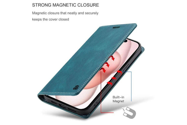 SupRShield For Apple iPhone 15 Plus Case RFID Blocking Retro Flip Premium Leather Card Holder Wallet Cover - Cyan Blue