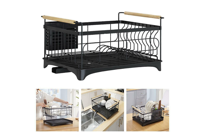 Viviendo Dish Drying Rack, Kitchen Counter Dish Drainer with Cutlery Holder, Drip Tray and Handles