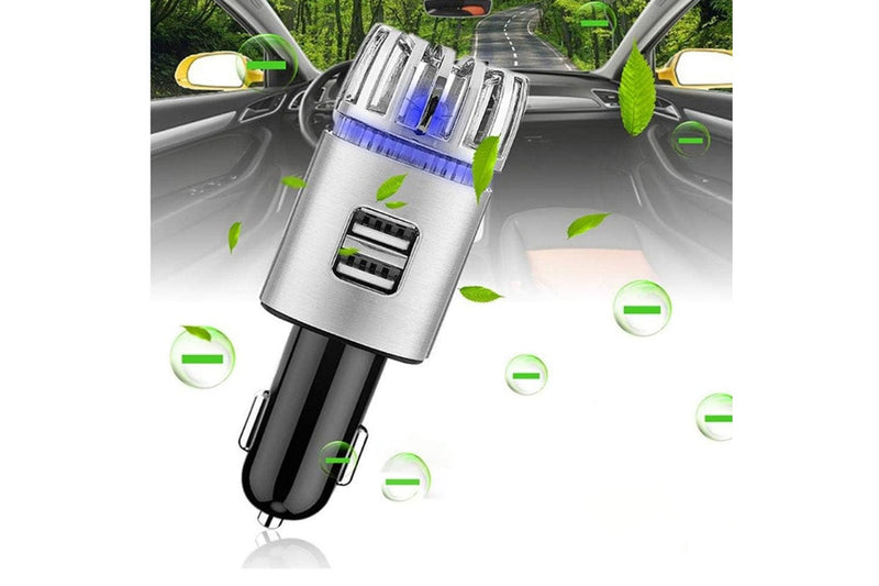 12V Car Air Purifier Car Air Freshener with Dual USB Charger Port Silver