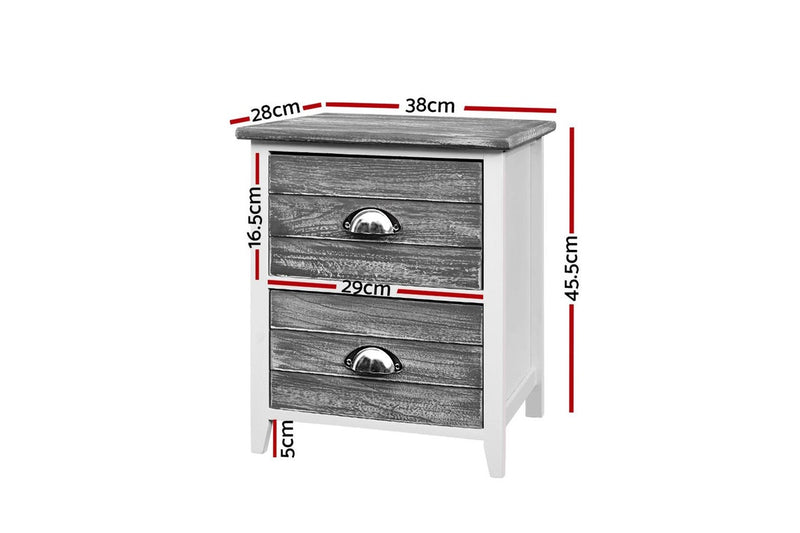 Artiss Bedside Table 2 Drawers Vintage X2 - THYME Grey